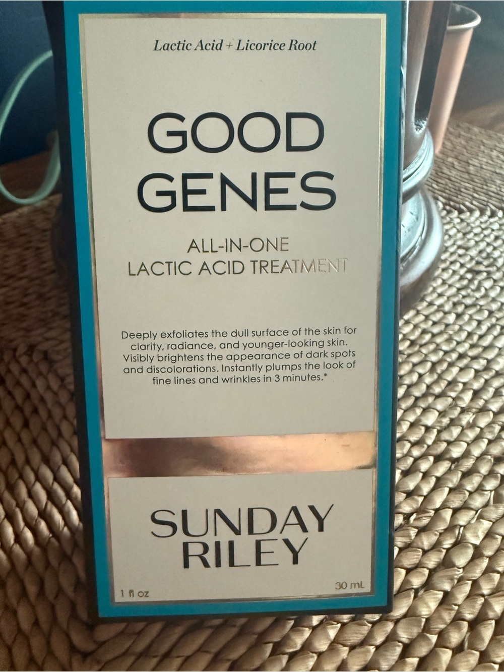 Sunday Riley Good Genes Lactic Acid Treatment — Turquoise & Gold Accents